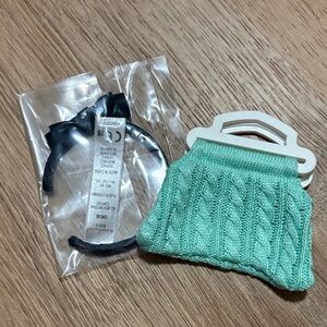 American Girl doll Maryellen Larkin aqua cable-knit doll purse & Headband